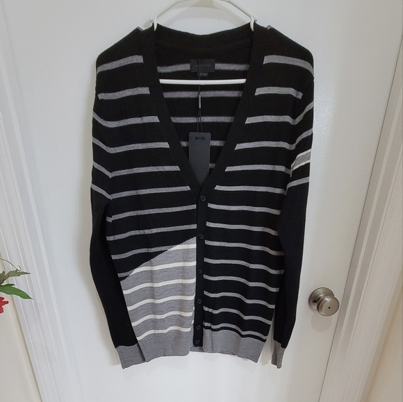 Jack & jones  stripes slim fitting vneck button front cardigan - Picture 11 of 14